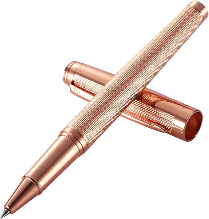 Rollerball Pen for Men Women Luxury Metal Executive Pens Home Office Use with 2 Extra Refills Black Ink 0.7mm G2(rose gold)