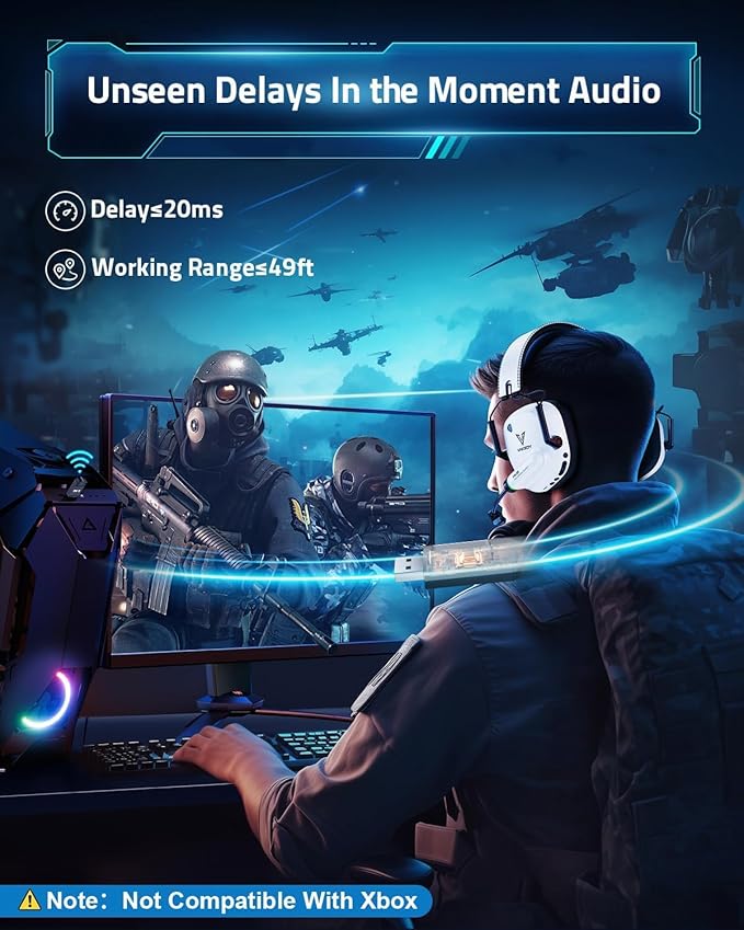 Wireless Gaming Headset for PS5, PC, PS4, Mac, Switch, 2.4GHz Low Latency USB Dongle, Bluetooth 5.4 Headset with Noise Cancelling Mic, 50mm 3D Audio Driver, RGB Lights, 50H Battery(White)