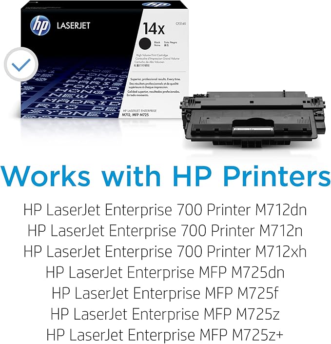 HP 14X Black High-yield Toner Cartridge | Works with HP LaserJet Enterprise M712 Series, HP LaserJet Enterprise MFP M725 Series | CF214X