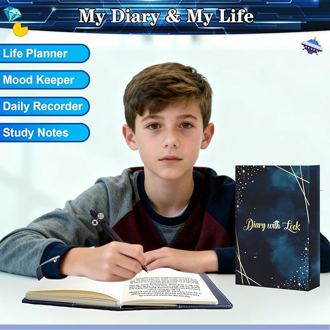 Game Diary with Lock for Boys Ages 8-12, Video Game Journal with Lock, Diary for Teen Boys 10-18, Christams Birthday Gifts for Kids Journal with Pen, Gaming Notebook Writing Gifts for 10 11 12 13 14 15 Teenages