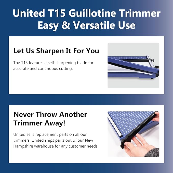 United Office Products T15 Commercial Guillotine Paper Trimmer, Sturdy Metal Base, 15" Cut Length, 15 Sheet Capacity, Paper Cutter for Offices, Schools and Crafts