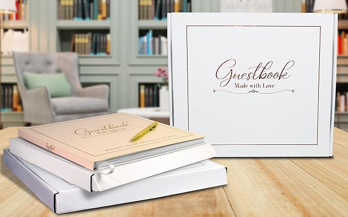 Elegant Wedding Guest Book – 100 Plain Sheets, Pen Included – Guest Book for Wedding Reception, Parties, Birthdays – Capture Special Memories – 240x210mm Keepsake Album