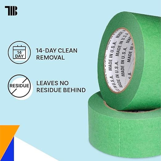 High Tack Green Painters Tape, 1.5 inch x 60 Yards, Case of 32 Rolls, Made in America, Strong Painters Masking Tape, Clean Removal, UV Resistant
