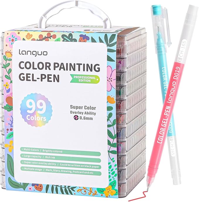 Gel Pens For Coloring, 99 Pack Colored Pens for Black Paper & White Paper, 0.6MM Fine Point Pens for Coloring, Writing, Drawing, Journaling, Note Taking, School, Office, Home