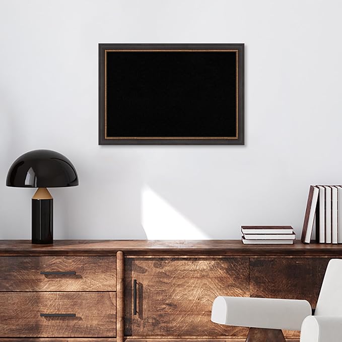 Amanti Art Black Cork Board for Wall, 19x27 Vision Board with Black Wood Frame, Medium Corkboard Office Decor for Home Organization, Traditional Corkboard Pinboard to Display Items for Home