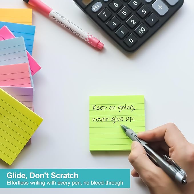 8 Pads Lined Sticky Notes 3x3 inch Self-Stick Notes Bright Colors Sticky Note for Office Home School