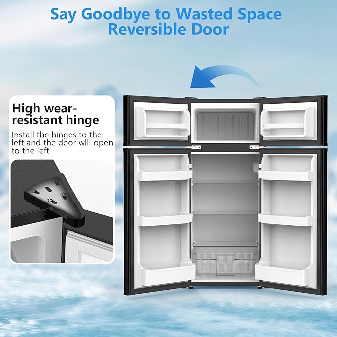 4.5 Cu.Ft Mini Fridge with Freezer, 2 Door Compact Refrigerator, Small Fridge with Adjustable Thermostat Energy Ultra Quiet, Mini Fridge Removable Glass Shelves for Bedroom Office Dorm Black