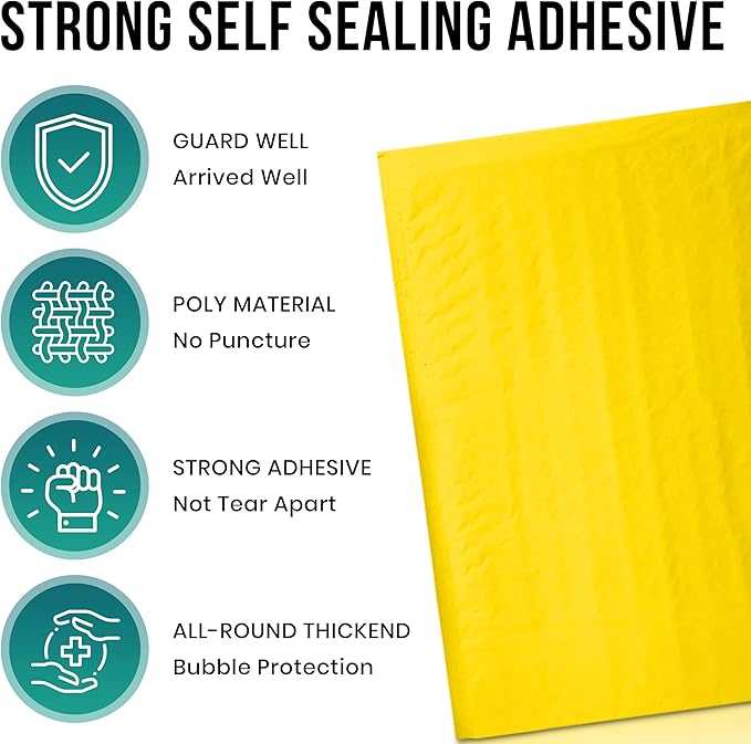 Levex - #000 4" x 8" [10 Pack] Yellow Poly Bubble Mailers, Padded Envelope Mailers, Packing Envelope & Mailing Bags for Shipping