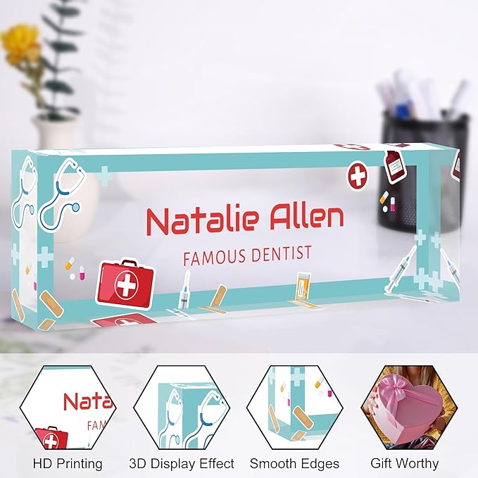 Custom Name Plate for Desk, Personalized Acrylic Office Name Sign with Name & Title, Elegant Desk Decor for Women Men, Employee Appreciation Gift (Doctor-Nurse-1)