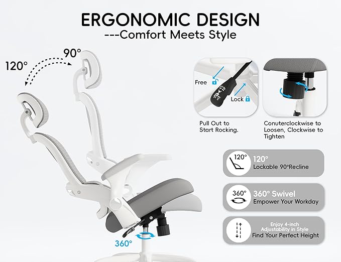 TRALT Office Chair - Ergonomic Office Chair with Back Support, Computer Chair - Home Office Desk Chairs, 330lbs Wide Seat Big and Tall Office Chairs with Headrest, Comfy Desk Chairs (Grey)