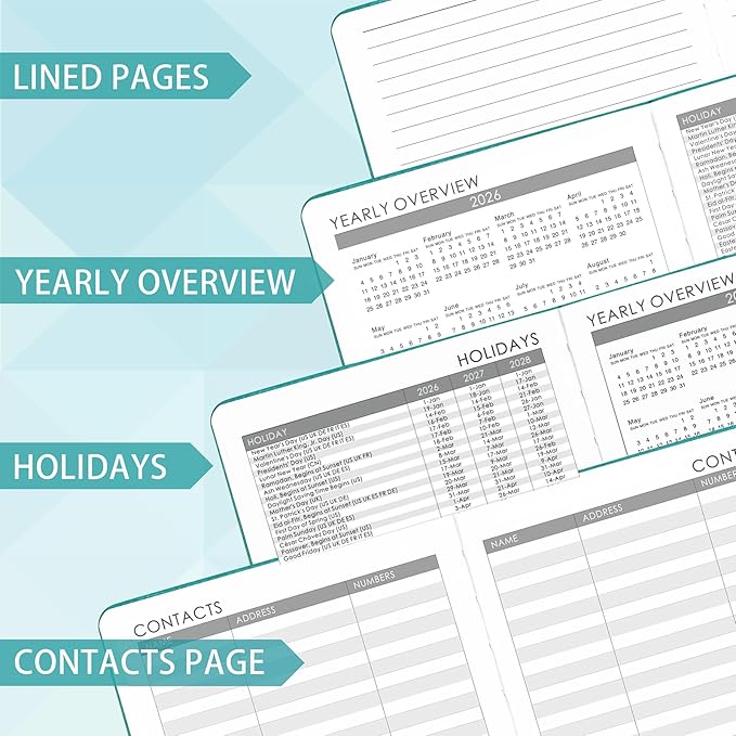 2026 Planner - Planner 2026, 2026 Weekly Monthly Planner, Jan.2026 - Dec.2026, 5.7'' x 8.4'', Thick Paper, Leather Cover, Pen Holder, Back Pocket, Bookmarks, Perfect Daily Organizer - Green