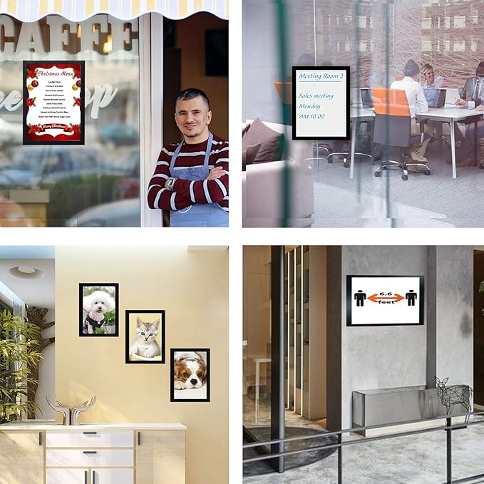 10Pcs Magnetic Poster Holder Self-adhesive Back,11"x17" Magnetic Framed Sign Holder,Plastic Window Wall Poster Display Frames for Office,Store,School(10Pcs,Black)