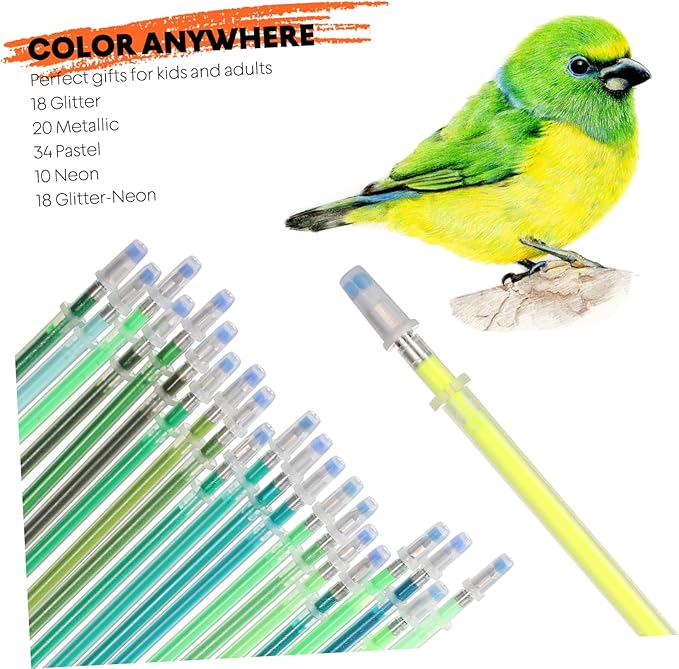 100pcs Premium Glitter Gel Pen Refills 0. 8mm Medium Point Glitter Markers Colorful Smooth Writing Neon Pen for Crafting, Doodling, Drawing, and Adult Coloring Book