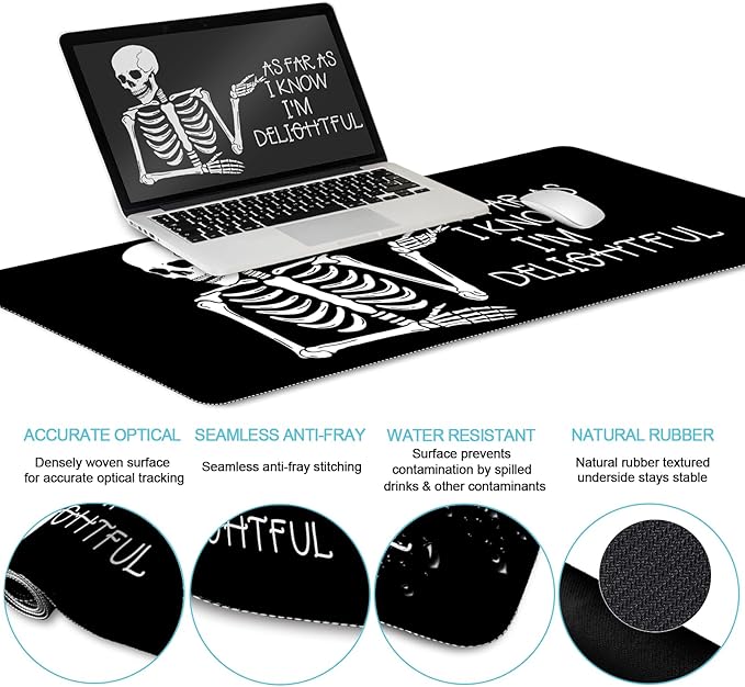 Ergonomic Mouse Pad with Wrist Rest Desk Mat Set, Skeleton Gaming Mouse Pads, Keyboard Mat Wrist Rest Cup Coaster, Funny Office Desk Accessories