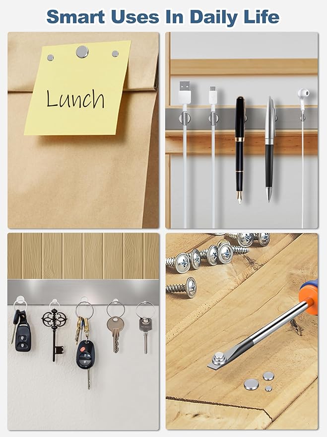 SMARTAKE 100 Pcs Rare Earth Magnets, 5-Size Multi-Use Premium Neodymium Fridge Magnets, for Refrigerator, Office, Whiteboard, Crafts, DIY Hobbies, Kitchen, Science, Billboard (Silver)