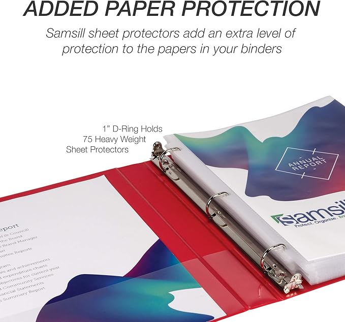 Samsill Durable 1 inch 3 Ring Binder, Made in USA, D Ring Binder, FSC 100% Recycled Chipboard, Red, 12 Pack
