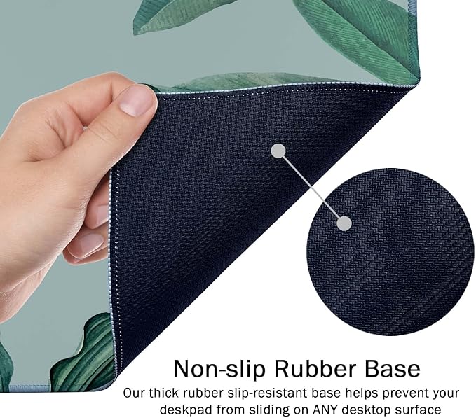 SSOIU Extended Gaming Mouse Pad - Non-Slip Water-Resistant Rubber Base Computer Keyboard Mouse Mat, 35.5 x 15.7-inch XX-Large Desk Mat, Ideal Partner for Work & Game, Foliage Tropical Leaves