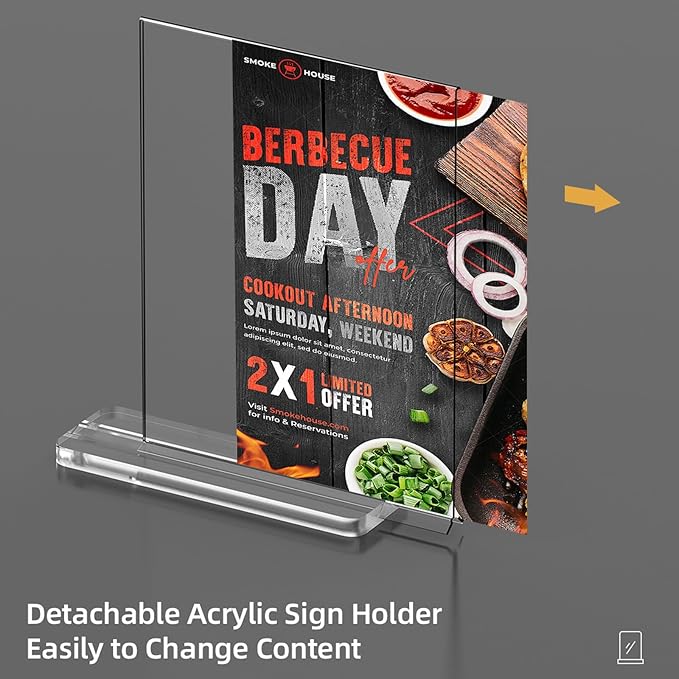 5 x 7 Acrylic Sign Holder Thickened and Widened Clear Sign Holder Display Stand T Shape Table Acrylic Paper Stands for Home Wedding Office School Restaurant 6 Pack