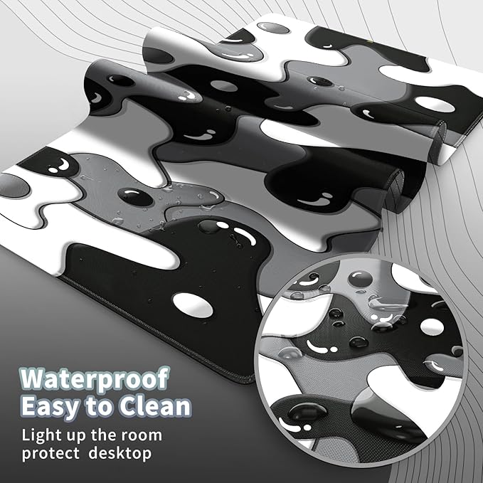 Gaming Mouse Pad, Grey Black White Big Desk Pad for Keyboard and Mouse, Extended 35.5" X 15.75" in Computer Keyboard Mouse Mat 3mm Thick XXL Rubber Mousepad for Laptop Gamer, Cool Geometric