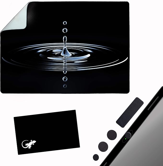 Mouse Pad Adhesive Bottom - Sticks to Any Surface - Portable - Webcam Covers and Screen Cleaner Included (Water Drop)