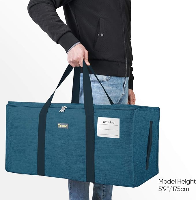 BALEINE Extra Large Storage Tote with Zippers & Carrying Handles, Heavy-Duty Oxford Fabric Moving Bags for Laundry, Space Saving, Storage, 2-Pack, Denim Blue