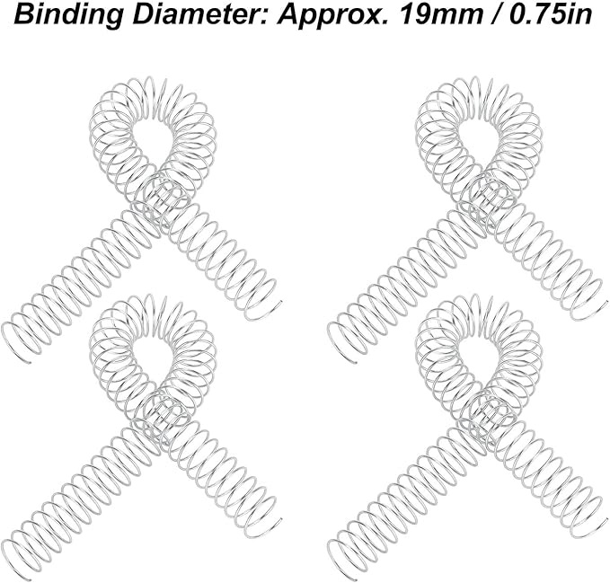 100pcs Total Spiral Binding Coil, 170 Sheets Capacity 4:1 Pitch and 48 Loops 360 Degree Rotation Wire Binding Spines for Size Paper of 8.5 x 11inch, Set Kit for A4 (Silver)