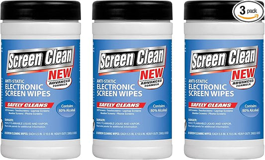 Zenex Screen Clean Anti-Static Electronic Screen Wipes - Single Sided Non-Abrasive Towels | For TV, Phones, Monitors | Quick Dry & Streak-Free | Prevents Static Build-up (3 Pack | 75 Sheets Total)