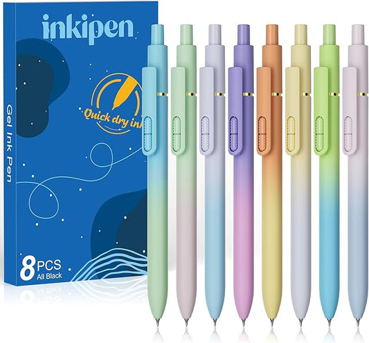 inkipen- 8 Pack Pens, Gel pens Black Ink, Fine Point(0.5mm),Quick-Drying Smooth Writing,School and Office Supplies