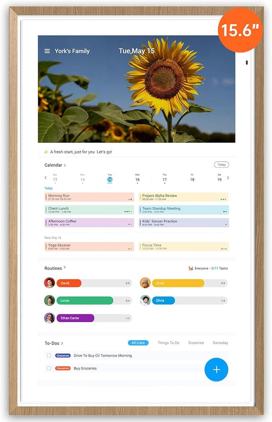 ApoloSign 15.6-inch Digital Calendar: Dual Mode Calendar with Google Play & Multi-calendar Sync, Electronic Planner & Chore Chart, Smart Touchscreen, Interactive Display for Family Schedules (Teak, 15.6")