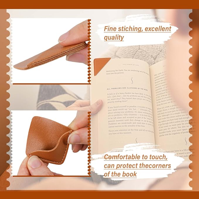 Leather Corner Bookmark, Wayzton 6 Pcs Square Page Book Marks for Women, Kids, Book Accessories for Reading Lover, Cute Handmade Book Reading Gift for Book Lovers