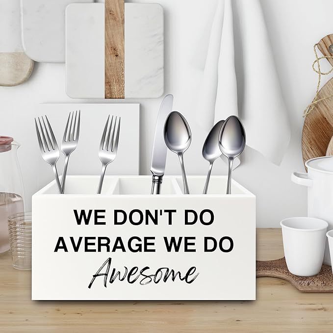 Inspirational Pen Pencil Holder Organizer for Desk, Inspirational Gifts for Women, We Don't Do Average We Do Awesome Motivational Wooden Box Sign for Home Office Desk Tabletop Decorations