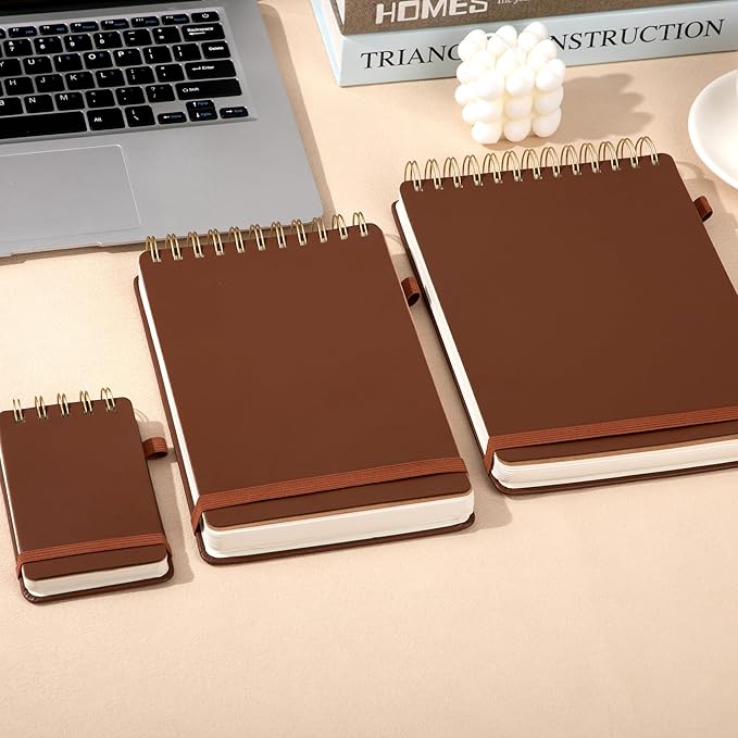 Yoment Top Spiral Notebook Leather Large Steno Pads 240 Pages Spiral Notepad for Work 7x10 Top Bound Steno Notebook, 100 GSM Thick Paper, Left Handed Notebooks for Office College School, Brown