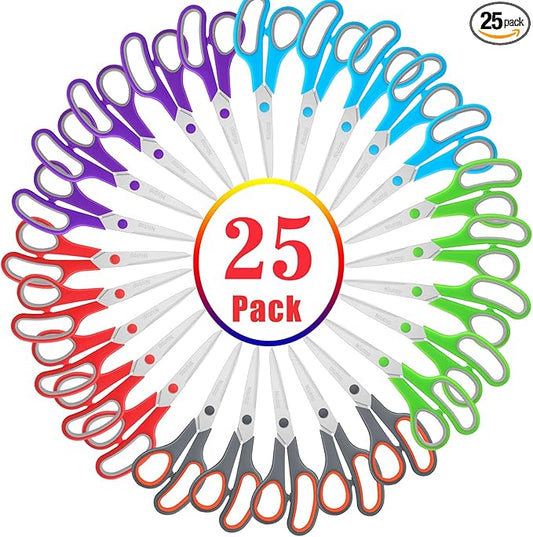 Scissors Bulk Set of 25-Pack, Niutop 8" Multipurpose Sharp Sewing Craft Shears Fabric Scissors for Office Home High/Middle School Student Office Teacher Supplies, Comfort-Grip Right/Left Handles