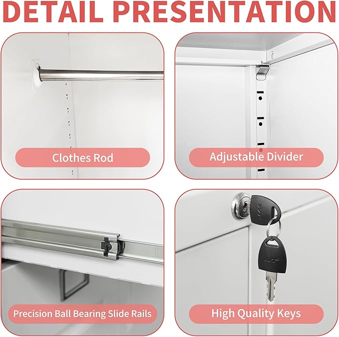 4 Drawer File Cabinet with 1 Door,Metal Storage Locker Cabinets for Employees,Home Office Filing Cabinets for Legal/Letter Size Files,Assembly Required
