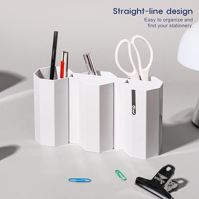 AonT Design Small Desk Organizer - White Pen Tray & Holder (Multi-Compartment) (Made in Korea) – Modern Office Storage Supplies Organizer and Aesthetic Decor for Accessories