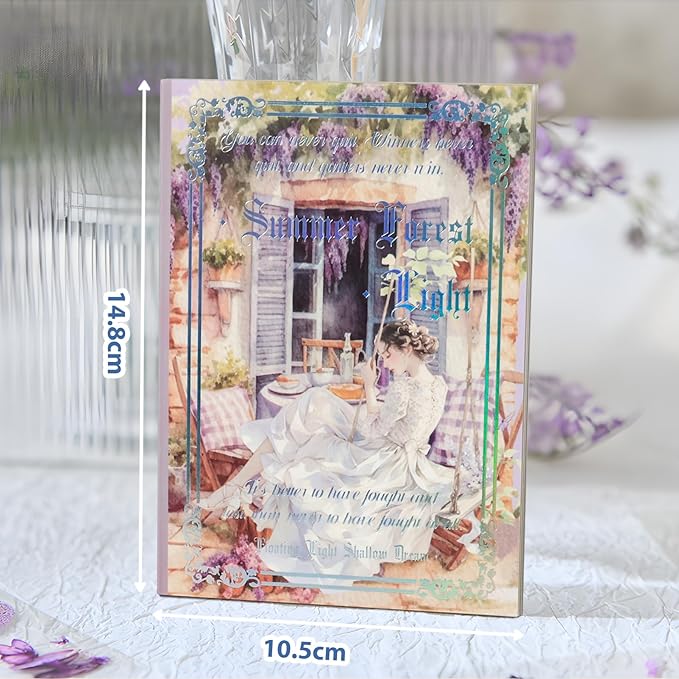 Snycler Purple Garden Series Sticker Book - 20 Sheets Vintage PET Stickers for Scrapbooking, Junk Journaling, Ephemera, and Decorative Crafts - Pre-Cut Coffee Theme Stickers