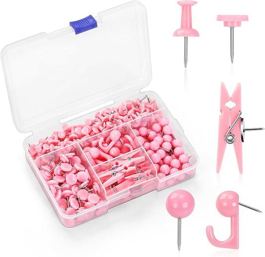 275pcs Pink Push Pins,5 Style Thumb Tacks, Decorative Push Pins, Cute Thumb Tacks for Bulletin Boards, Wall, Maps, Cork Board, Pink Office Supplies, Office Decor