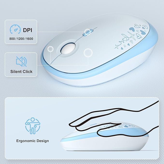 MOFII Wireless Keyboard and Mouse Combo, Cute Full Size Retro Typewriter Keyboard and Wireless Mouse, 2.4GHz Set for PC/Desktop/Laptop/Windows (Blue Colorful)