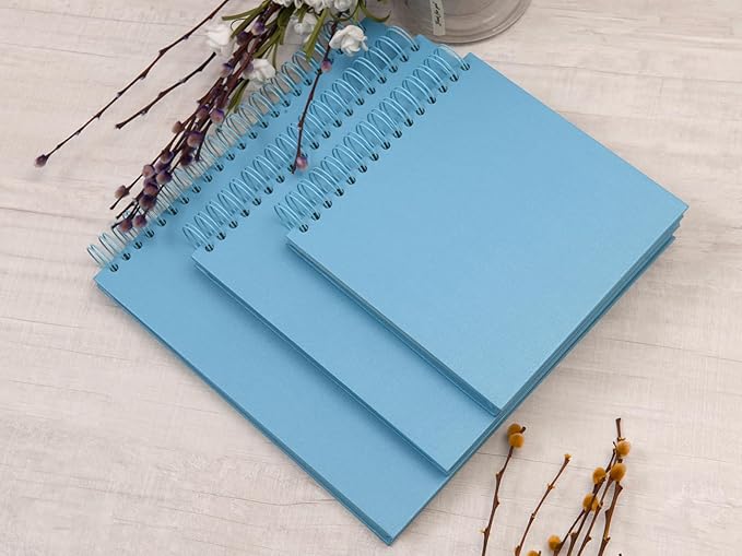 potricher 12 x 12 Inch Large DIY Scrapbook Photo Album 80 Pages Thick Kraft Blank Blue Paper Memory Book for Wedding and Anniversary Family (Blue, 12 Inch)