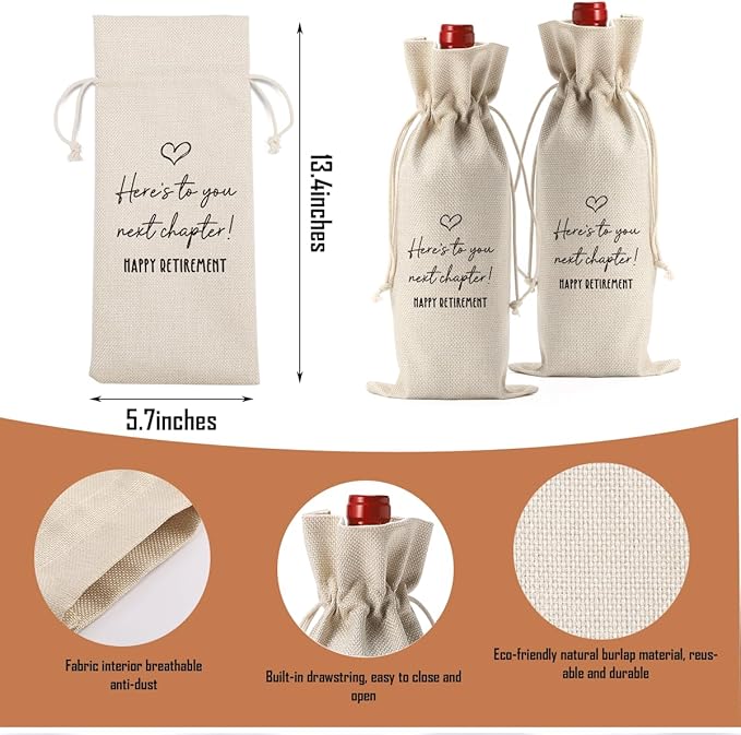 Funny Retirement Gifts for Woman Men Retirement Wine Gifts Bag Happy Retirement Party Decorations Retired Gifts Leaving Gifts for Coworkers Boss Here's to Your Next Chapter Happy Retirement