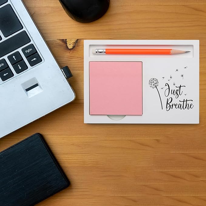 Just Breathe Inspirational Gift Mindfulness Desk Organizer with Dandelion Design for Women Friend Teacher Friend Nurse Therapist Coworker Stress Relief Farewell Wellness Gift XBCT12