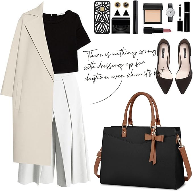 RAINSMORE Laptop Bag for Women 15.6 Inch PU Leather Laptop Tote Bag Professional Business Office Briefcase Waterproof Work Bag Computer Tote Bag Large Lightweight Handbag Shoulder Bag