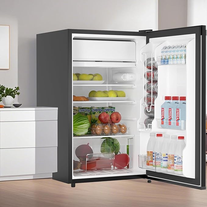4.3 Cu.Ft Mini Fridge with Freezer, Single Door Refrigerator with Adjustable Thermostat, Mini Compact Fridge for Bedroom, Office, Dorm, RV