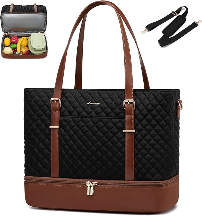 LOVEVOOK Lunch Tote Bag for Women, 15.6 Inch Laptop Work Bag With Lunch Compartment & Large Cup Holder, Lightweight Work Briefcase for Travel, Bussiness, Teacher