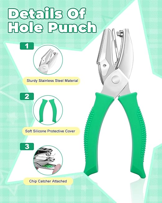 UCEC 1/6" Square Shape Hole Punch Metal Handheld Paper Punches for Crafting, Single Small Square Shape Hole Puncher School Supplies for Scrapbook DIY Craft Paper Tag in Home Office Classroom