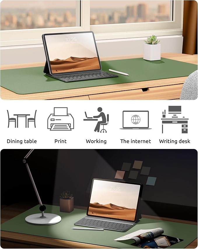 YSAGi Leather Desk Pad Protector, Office Desk Mat, Large Mouse Pad, Non-Slip PU Leather Desk Blotter, Laptop Desk Pad, Waterproof Desk Writing Pad for Office and Home (Bamboo Green, 23.6" x 13.8")
