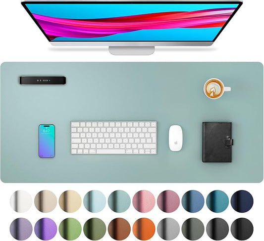 Aothia Leather Desk Pad Protector, Mouse Pad, Office Desk Mat, Non-Slip PU Leather Desk Blotter, Laptop Desk Pad, Waterproof Desk Writing Pad for Office and Home (23.6" x 13.7", Light Blue)