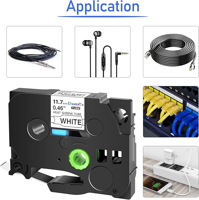 10PK Compatible for Ptouch HSe-231 HSe231 HS-231 HS231 Black on White 11.7mm 0.46'' Heat Shrink Tubing for Wire Cable for PT300 PT-300B PT310 PT310B PT320 Label Maker Tape