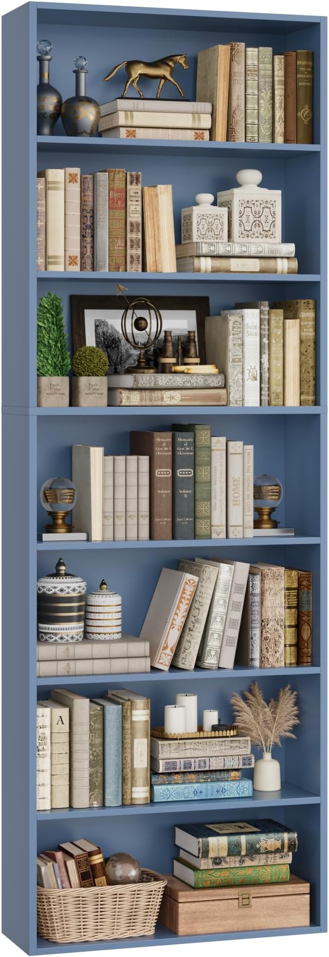 FACBOTALL 82" Tall Bookshelf, 7-Tier Open Shelves Bookcase, Freestanding Display Storage Shelves, Tall Bookcase Home Decor Furniture for Home Office, Living Room, Bedroom, Blue