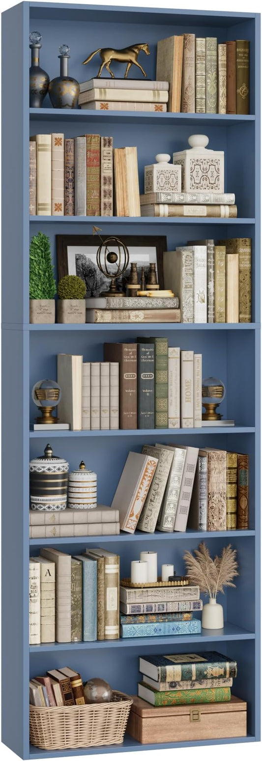 FACBOTALL 82" Tall Bookshelf, 7-Tier Open Shelves Bookcase, Freestanding Display Storage Shelves, Tall Bookcase Home Decor Furniture for Home Office, Living Room, Bedroom, Blue